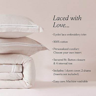 Lush Decor Doris Eyelet Inset Trim 3-Piece Duvet Cover Set