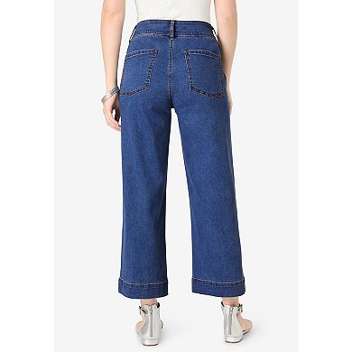 Roaman's Women's Plus Size Plus Size Wide Leg Crop Jean