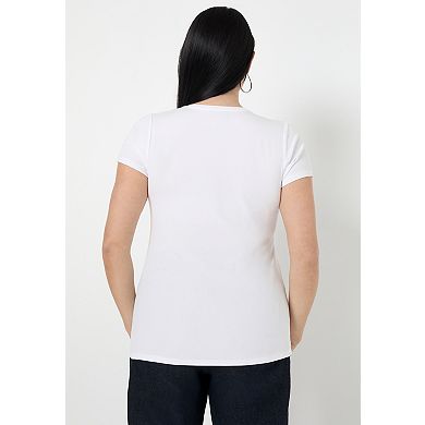 June + Vie Women's Plus Size Ribbed Crewneck Top