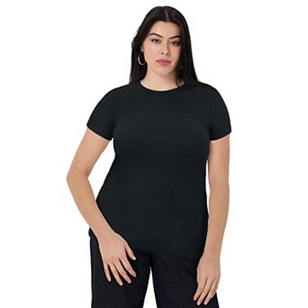 June + Vie Women's Plus Size Ribbed Crewneck Top