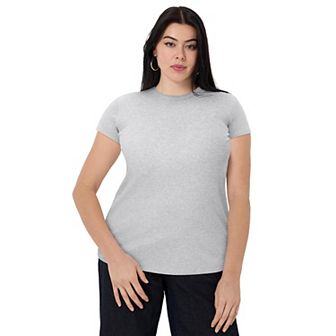 June + Vie Women's Plus Size Ribbed Crewneck Top