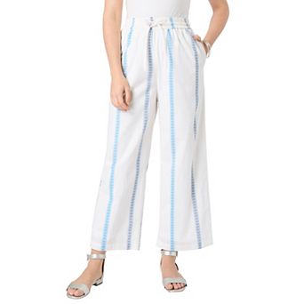 Roaman's Women's Plus Size Plus Size Wide Leg Cotton Crop Pant