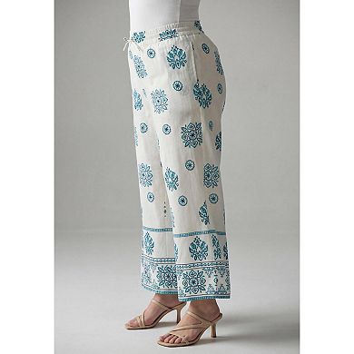 Roaman's Women's Plus Size Wide Leg Cotton Crop Pant