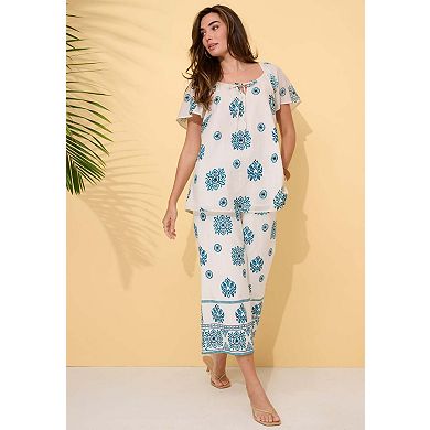 Roaman's Women's Plus Size Wide Leg Cotton Crop Pant