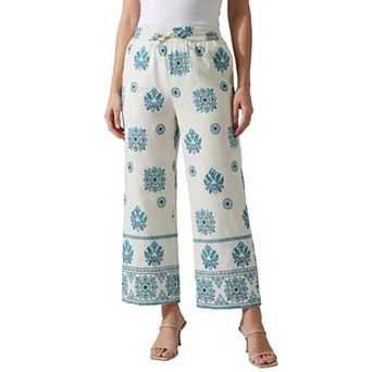 Roaman's Women's Plus Size Wide Leg Cotton Crop Pant