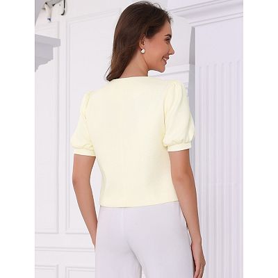 Tweed Jacket for Women's Summer Puffy Short Sleeve Round Neck