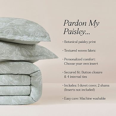 Lush Decor Floral Jacobean Gauze Jacquard 3-Piece Duvet Cover Set