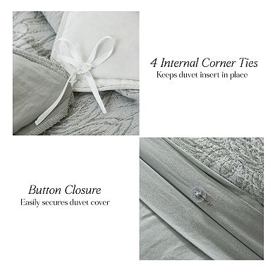 Lush Decor Floral Jacobean Gauze Jacquard 3-Piece Duvet Cover Set