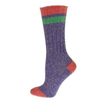 Twisted Marled Colorful Contrast Heel & Toe Cotton Crew