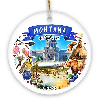 Artistic Montana State Themes and Landmarks Christmas Ornament (Version 2)