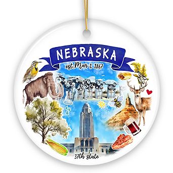 Artistic Nebraska State Themes and Landmarks Christmas Ornament (Version 2)