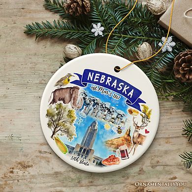 Artistic Nebraska State Themes and Landmarks Christmas Ornament (Version 2)