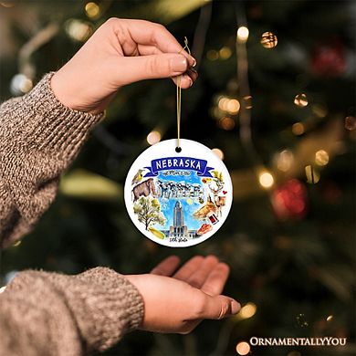 Artistic Nebraska State Themes and Landmarks Christmas Ornament (Version 2)