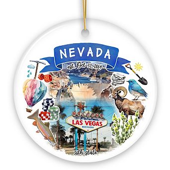 Artistic Nevada State Themes and Landmarks Christmas Ornament (Circle)