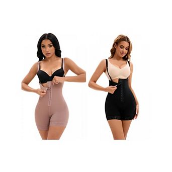 2 Packs Women's Cami Convertible Straps Tummy Control Front Hook Leotard Hip Lifter Thigh Slimmers