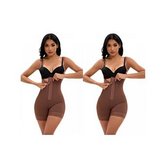 2 Packs Women's Cami Convertible Straps Tummy Control Front Hook Leotard Hip Lifter Thigh Slimmers
