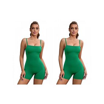 2 Packs Women's Square Neck Bodysuit Spaghetti Strap Backless Tummy Control Cami Bodyshort Shapewear