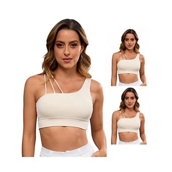 3 Packs Women's Three Spaghetti Thin Straps Asymmetrical Sports Bra Workout Fitness Tank Tops