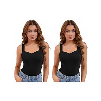 2 Packs Women's V Neck Tank Tops with Built in Bra Undershirt Base Layer Vest