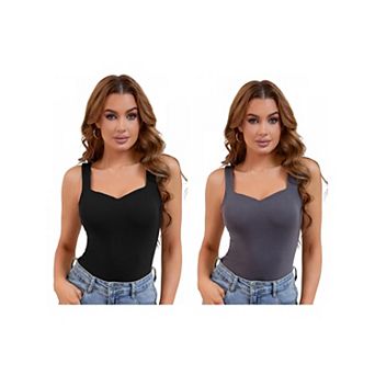 2 Packs Women's V Neck Tank Tops with Built in Bra Undershirt Base Layer Vest