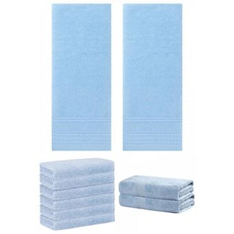 10 Pack Striped Pattern Hand Towels Set, Quick Drying Towel for Bathroom, 28"x56"&14"x30"&13"x13"