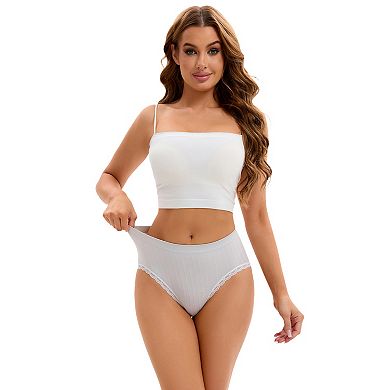 3 Packs Women's Lace Trim Mid-Waisted Briefs Hip Lifter No Trace Underwears