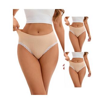 3 Packs Women's Lace Trim Mid-Waisted Briefs Hip Lifter No Trace Underwears