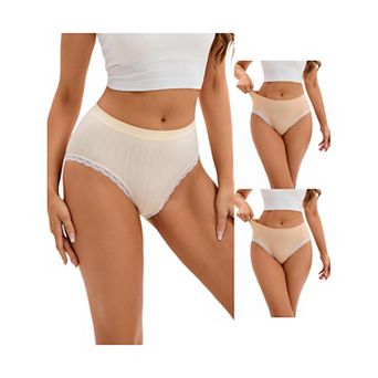 3 Packs Women's Lace Trim Mid-Waisted Briefs Hip Lifter No Trace Underwears