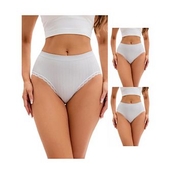 3 Packs Women's Lace Trim Mid-Waisted Briefs Hip Lifter No Trace Underwears