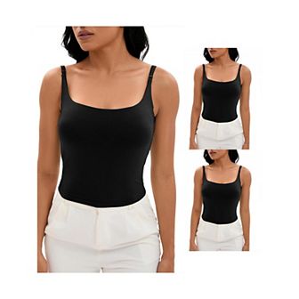 3 Packs Women's Square Neck Cami Vest Shelf Bra Adjustable Spaghetti Strap Tank Camisoles