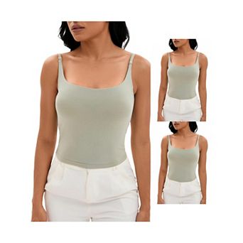 3 Packs Women's Square Neck Cami Vest Shelf Bra Adjustable Spaghetti Strap Tank Camisoles