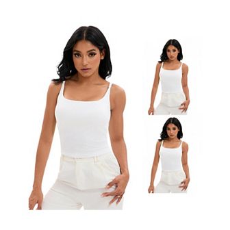 3 Packs Women's Square Neck Cami Vest Shelf Bra Adjustable Spaghetti Strap Tank Camisoles