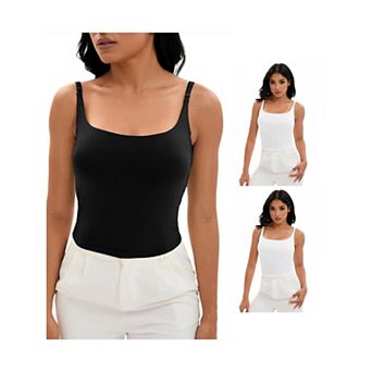 3 Packs Women's Square Neck Cami Vest Shelf Bra Adjustable Spaghetti Strap Tank Camisoles