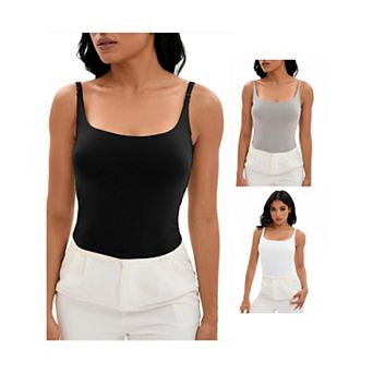 3 Packs Women's Square Neck Cami Vest Shelf Bra Adjustable Spaghetti Strap Tank Camisoles