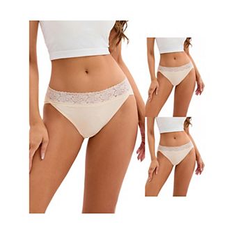 3 Packs Women's Hi-Cut Lace Trim Mid-Waisted Briefs Full Coverage Hipsters Underwears