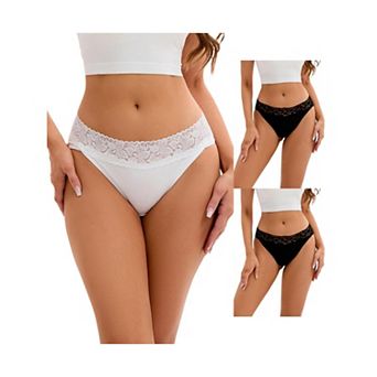 3 Packs Women's Hi-Cut Lace Trim Mid-Waisted Briefs Full Coverage Hipsters Underwears