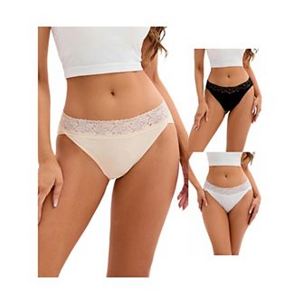 3 Packs Women's Hi-Cut Lace Trim Mid-Waisted Briefs Full Coverage Hipsters Underwears