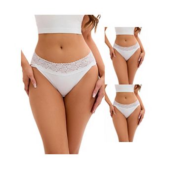 3 Packs Women's Hi-Cut Lace Trim Mid-Waisted Briefs Full Coverage Hipsters Underwears