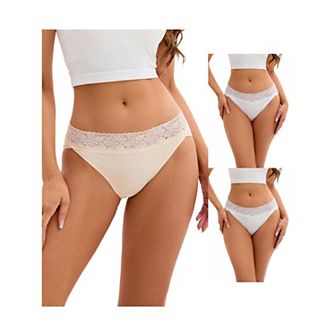 3 Packs Women's Hi-Cut Lace Trim Mid-Waisted Briefs Full Coverage Hipsters Underwears