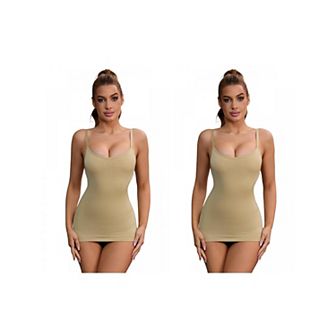 2 Packs Women's Adjustable Straps Tummy Control Shaper Camisoles Long Slim-Fit No Trace Tank