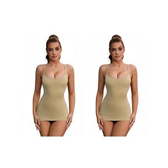 2 Packs Women's Adjustable Straps Tummy Control Shaper Camisoles Long Slim-Fit No Trace Tank