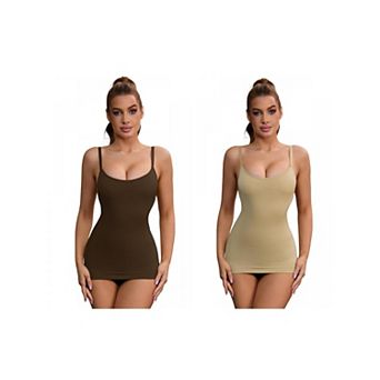 2 Packs Women's Adjustable Straps Tummy Control Shaper Camisoles Long Slim-Fit No Trace Tank