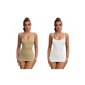 2 Packs Women's Adjustable Straps Tummy Control Shaper Camisoles Long Slim-Fit No Trace Tank