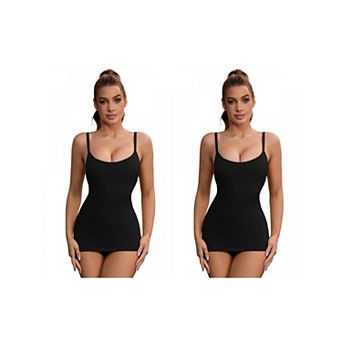 2 Packs Women's Adjustable Straps Tummy Control Shaper Camisoles Long Slim-Fit No Trace Tank