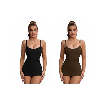 2 Packs Women's Adjustable Straps Tummy Control Shaper Camisoles Long Slim-Fit No Trace Tank