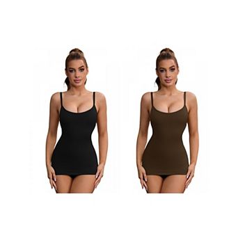 2 Packs Women's Adjustable Straps Tummy Control Shaper Camisoles Long Slim-Fit No Trace Tank