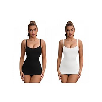 2 Packs Women's Adjustable Straps Tummy Control Shaper Camisoles Long Slim-Fit No Trace Tank
