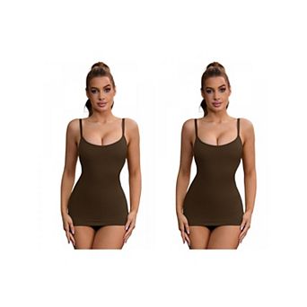 2 Packs Women's Adjustable Straps Tummy Control Shaper Camisoles Long Slim-Fit No Trace Tank