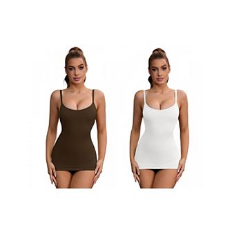 2 Packs Women's Adjustable Straps Tummy Control Shaper Camisoles Long Slim-Fit No Trace Tank