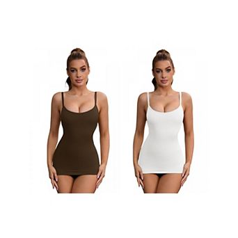 2 Packs Women's Adjustable Straps Tummy Control Shaper Camisoles Long Slim-Fit No Trace Tank